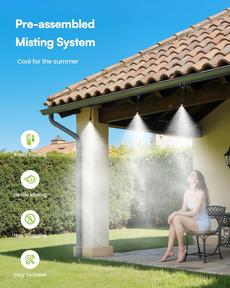 RAINPOINT Misters for Outside Patio - Upgraded 26FT(8M) Misting System Kit with Water Filter for Cooling Outdoor, 26FT Misting Line + 7 Mist Nozzles for Backyard Garden Porch Deck Greenhouse - Image 2